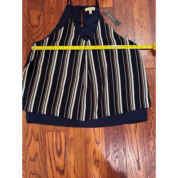 NWT Monteau Los Angeles Womens XL Tank Cami Blouse Navy White Criss Cross New - Picture 4 of 9